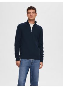 Troyer Selected "SLHDANE LS KNIT STRUCTURE HALF ZIP NOOS", Herren, Gr. L, blau (sky captain), Strick, Obermaterial: 100% Baumwolle, unifarben, regular fit normal, ohne Ausschnitt, Rippb&uuml;ndchen, Pullover Troyer, Baumwolle, regular fit