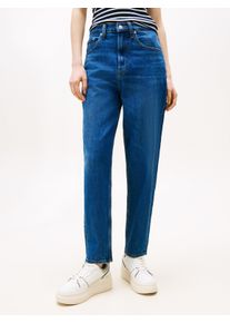 Mom-Jeans Tommy Jeans "High waist - Mom-Jeans Tapered", Damen, Gr. 25, L&auml;nge 30, blau (denim schwarz), Denim/Jeans, Obermaterial: 99% Baumwolle, 1% Elasthan, unifarben, regular fit kn&ouml;chellang, Jeans Mom-Jeans, mit Logo-Stickereien