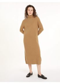 Strickkleid Tommy Hilfiger "WOOL CASH ROLL-NK LONG DRESS", Damen, Gr. S (36), N-Gr, gr&uuml;n (classic khaki), Strick, Obermaterial: 90% Wolle, 10% Kaschmir, unifarben, figurbetont ca. Mitte Wade, eingesetzt ohne B&uuml;ndchen, Kleider Strickkleid, mit Logostickerei, in Rippoptik