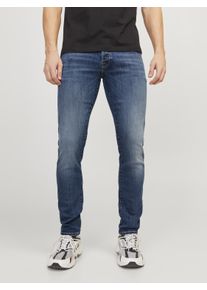 Jack & Jones Slim-fit-Jeans JACK & JONES "JJIGLENN &ndash; Jeans mit Stretch, niedriger Leibh&ouml;he und Taschen", Herren, Gr. 36, L&auml;nge 32, blau (blau denim), Denim/Jeans, Obermaterial: 80% Baumwolle, 18% Polyester, 2% Elasthan, Abriebeffekte, slim fit kn&ouml;chellang, Jeans Slim-fit-Jeans, Baumwollmischung, slim fit