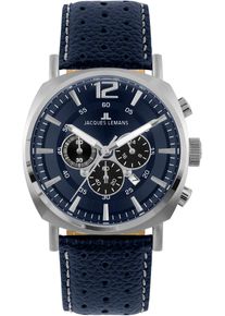 Chronograph Jacques Lemans "Lugano", blau (dunkelblau, dunkelblau), Armbanduhren, Herren, Chronograph, Quarzuhr, Armbanduhr, Herrenuhr, Datum, Stoppfunktion, Lederarmband