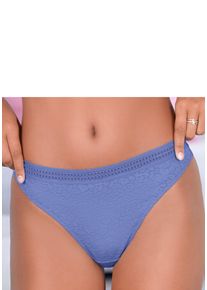 String Lascana "Freya", Damen, Gr. 36/38, blau (kornblumenblau), Spitze, Obermaterial: 85% Polyamid, 15% Elasthan, Unterhosen String, aus Spitze in Leo-Optik mit modischem Bund, sexy Dessous