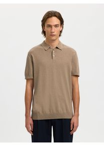 Poloshirt Selected "SLHBERG SS KNIT POLO NOOS", Herren, Gr. XXL, savannah tan detail:melange, Strick, Obermaterial: 100% Baumwolle, meliert, regular fit, Shirts Poloshirt, aus Feinstrick