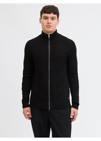 Jack & Jones Strickjacke JACK & JONES "JJPANNEL KNIT ZIP CARDIGAN AW25", Herren, Gr. S, schwarz, Strick, Obermaterial: 58% Polyacryl, 42% Baumwolle, relaxed fit normal, hoch geschlossener Ausschnitt, Strickjacken Strickjacke