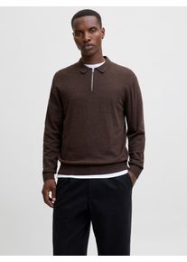 Jack & Jones Polokragenpullover JACK & JONES "JJEEMIL KNIT POLO HALF ZIP LS NOOS", Herren, Gr. S, mulch detail:twist, Strick, Obermaterial: 60% Baumwolle, 20% Nylon, 20% Viskose, unifarben, relaxed fit taillenbedeckt, ohne Ausschnitt, Rippb&uuml;ndchen, Pullover Polokragenpullover, mit Polo Kragen