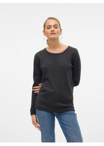 V&eacute;ro Moda Rundhalspullover VERO MODA "VMCARE STRUCTURE LS O-NECK BLOUSE", Damen, Gr. XL, grau (dunkelgrau melange), Strick, Obermaterial: 100% Baumwolle, Strukturmuster, meliert, unifarben, figurbetont h&uuml;ftbedeckend, Rundhals, Pullover Rundhalspullover, aus Bio-Baumwolle