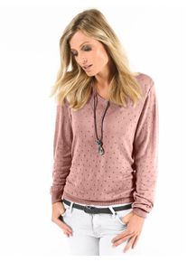 Ajourpullover Inspirationen "Pullover", Damen, Gr. 46, rosa (ros&eacute;), 60% Viskose, 40% Baumwolle, unifarben, figurbetont, Pullover Ajourpullover