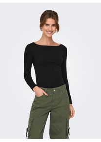 Langarmshirt Only "ONLLIVE LOVE LIFE LS BOATNECK JRS NOOS", Damen, Gr. XS, schwarz, Jersey, Obermaterial: 95% Baumwolle, 5% Elasthan, unifarben, regular fit normal, Rundhals, Shirts Langarmshirt, Topseller