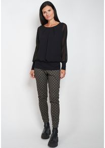 Langarmbluse Seidel Moden, Damen, Gr. 48, schwarz, Web, Obermaterial: 94% Polyester, 6% Elasthan, unifarben, bequem h&uuml;ftlang, Rundhals, extrabreites B&uuml;ndchen, Blusen Langarmbluse, mit gerafftem Rundhals, MADE IN GERMANY, Topseller