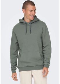 Only & Sons Kapuzensweatshirt ONLY & SONS "ONSCERES HOODIE SWEAT NOOS", Herren, Gr. M, grau (castor gray), angeraute Sweatware, Obermaterial: 65% Baumwolle, 35% Polyester, unifarben, regular fit normal, Rundhals, Rippb&uuml;ndchen, Sweatshirts Kapuzensweatshirt, Baumwollmischung, regular fit