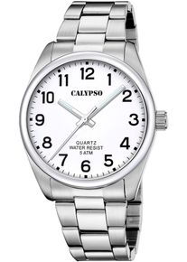 Quarzuhr Calypso Watches "Basic", silber (silberfarben, wei&szlig;), Armbanduhren, Herren, Quarzuhr, Armbanduhr, Herrenuhr, Edelstahlarmband, analog