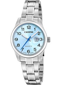 Quarzuhr Calypso Watches "Basic", silber (silberfarben, hellblau), Armbanduhren, Damen, Quarzuhr, Armbanduhr, Damenuhr, Edelstahlarmband, analog, Tag