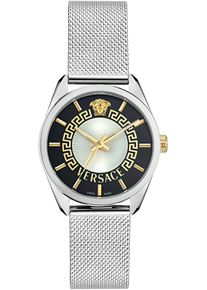 Quarzuhr Versace "NEW V-CIRCLE LADY", silber (silberfarben), Armbanduhren, Damen, Quarzuhr, Armbanduhr, Damenuhr, Saphirglas, Swiss Made, analog