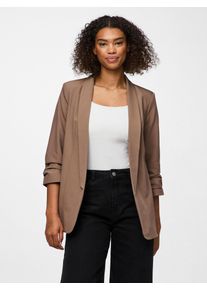 Blusenblazer Pieces "PCBOSELLA 3/4 BLAZER NOOS", Damen, Gr. XL, beige (fossil), Web, Obermaterial: 79% Polyester, 16% Viskose, 5% Elasthan, unifarben, slim fit h&uuml;ftbedeckend, Blazer Blusenblazer, Materialmix, regular fit