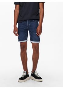Only & Sons Jeansshorts ONLY & SONS "ONSPLY LIGHT BLUE 5189 SHORTS DNM NOOS", Herren, Gr. S, N-Gr, blau (blau denim), Denim/Jeans, Obermaterial: 72% Baumwolle, 26% Polyester, 2% Elasthan, unifarben, Basic schmal, Jeans Jeansshorts