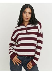 Strickpullover Tally Weijl "SPUVICOLINE", Damen, Gr. S, multi color, Strick, Obermaterial: 70% Viskose, 30% Polyamid, gestreift, oversize normal, hoch geschlossener Ausschnitt, Pullover Strickpullover, Viskosemischung, mit Troyer-Kragen