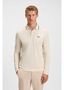 Langarm-Poloshirt BOSS Green "Plisy", Herren, Gr. M, open wei&szlig;133, Jersey, Obermaterial: 100% Baumwolle, unifarben, regular fit h&uuml;ftlang, V-Ausschnitt, eingesetzt normaler Saum, Shirts Langarm-Poloshirt, mit Streifen am Kragen