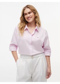 Hemdbluse Tommy Hilfiger Curve "CRV ESS POPLIN REGULAR SHIRT", Damen, Gr. 54, lila powder, Web, Obermaterial: 97% Baumwolle, 3% Elasthan, unifarben, oversize h&uuml;ftbedeckend, &Auml;rmel mit &Auml;rmelschlitz 2-Knopf-Manschette mit Kn&ouml;pfen, Blusen Hemdbluse, in Gro&szlig;en Gr&ouml;&szlig;en, Popeline Qualit&auml;t, Logostickerei