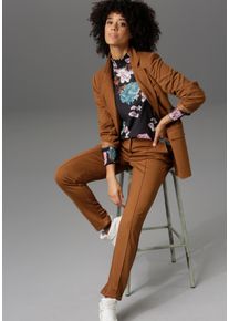 Longblazer Aniston CASUAL, Damen, Gr. 42, braun, Jersey, Obermaterial: 63% Polyester, 32% Viskose, 5% Elasthan. Futter: 100% Polyester, unifarben, l&auml;ssig geschnitten ca. Mitte Oberschenkel, Blazer Longblazer, mit Reverskragen, Topseller