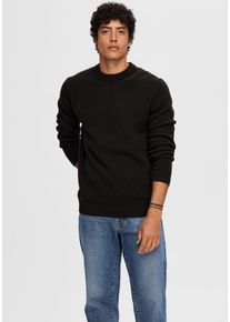 Rundhalspullover Selected "SLHDANE LS KNIT STRUCTURE CREW NECK NOOS", Herren, Gr. XL, schwarz, Strick, Obermaterial: 100% Baumwolle, unifarben, regular fit normal, Rundhals, Rippb&uuml;ndchen, Pullover Rundhalspullover, Baumwolle, regular fit