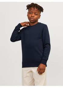 Jack & Jones Sweatshirt JACK & JONES JUNIOR "JJEBRADLEY einfach kombinierbar, pflegeleicht", Jungen, Gr. 164, blau (navy blazer), angeraute Sweatware, Obermaterial: 61% Polyester, 39% Baumwolle, unifarben, regular fit normal, Rundhals, Rippb&uuml;ndchen, Sweatshirts Sweatshirt, Materialmix, regular fit