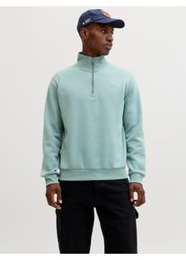 Jack & Jones Sweatshirt JACK & JONES "JJEBRADLEY SWEAT HALF ZIP NOOS", Herren, Gr. XL, mineral blau, angeraute Sweatware, Obermaterial: 65% Polyester, 35% Baumwolle, unifarben, relaxed fit normal, ohne Ausschnitt, Rippb&uuml;ndchen, Sweatshirts Sweatshirt, Materialmix, relaxed fit