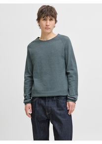 Jack & Jones Rundhalspullover JACK & JONES "JJEHILL KNIT CREW NECK NOOS", Herren, Gr. XS, stormy weather detail:twist, Strick, Obermaterial: 100% Baumwolle, unifarben, regular fit normal, Rundhals, gerader Abschluss, Pullover Rundhalspullover, Baumwolle, regular fit