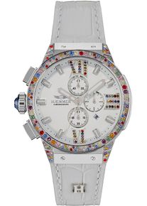 Chronograph Haemmer Germany "EMINENT", bunt (wei&szlig;, bunt), Armbanduhren, Damen, Chronograph, Quarzuhr, Damenuhr, Datum, Stoppfunktion, Saphirglas, Lederarmband