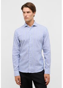 Langarmhemd Eterna "SLIM FIT", Damen, Gr. 39, Normalgr&ouml;&szlig;en, blau (dunkelblau), Twill, 59% Baumwolle, 41% Leinen, schmal, Manschette, Hemden Langarmhemd, EASY IRON (b&uuml;gelleicht)