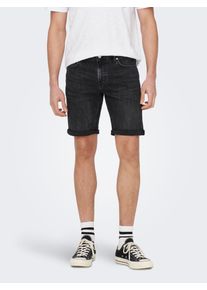 Only & Sons Jeansshorts ONLY & SONS "ONSPLY LIGHT BLUE 5189 SHORTS DNM NOOS", Herren, Gr. M, N-Gr, schwarz (washed schwarz), Denim/Jeans, Obermaterial: 86% Baumwolle, 12% Polyester, 2% Elasthan, unifarben, Basic schmal, Jeans Jeansshorts