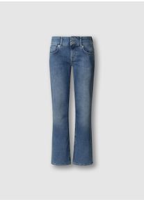 Gerade Jeans Pepe Jeans "STRAIGHT JEANS LW", Damen, Gr. 28, L&auml;nge 32, mid blau used, Denim/Jeans, Obermaterial: 84% Baumwolle, 15% Polyester, 1% Elasthan, straight fit lang, Jeans Gerade Jeans, mit doppeltem Knopfverschluss