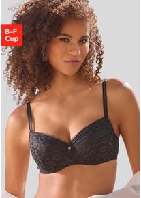 Schalen-BH Vivance, Damen, Gr. 70, Cup B, schwarz, Microtouch, Obermaterial: 63% Polyamid, 27% Polyester, 10% Elasthan, BHs Schalen-BH, aus Spitze in Leo-Optik im modischen Balconnet-Schnitt, Dessous
