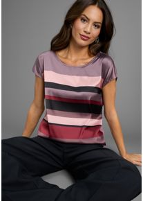 Shirtbluse Laura Scott, Damen, Gr. 44, lila (mauve, gestreift), Satin, Obermaterial: 100% Polyester. R&uuml;ckenteil: 95% Viskose, 5% Elasthan, bedruckt, gestreift, figurumspielend h&uuml;ftbedeckend, Rundhals, angeschnitten, Blusen Shirtbluse, in modischem Streifen-Design, Topseller