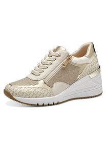 Keilsneaker Marco Tozzi, Damen, Gr. 41, gold (creme, goldfarben), Lederimitat, Textil, Schuhe Keilsneaker, Freizeitschuh, Halbschuh, Schn&uuml;rschuh in veganer Verarbeitung, Topseller