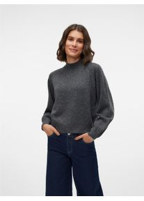 V&eacute;ro Moda Strickpullover VERO MODA "VMLEAF LS HIGH NECK PULLOVER ENT", Damen, Gr. XS, grau (dunkelgrau melange), Strick, Obermaterial: 90% Polyester, 5% Wolle, 5% Elasthan, unifarben, taillenbedeckt, hoch geschlossener Ausschnitt, Pullover Strickpullover