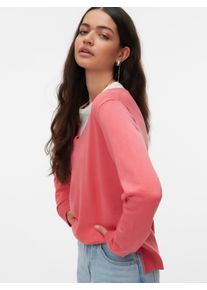 V&eacute;ro Moda Strickpullover VERO MODA "VMSILJE LS V-NECK PULLOVER GA NOOS", Damen, Gr. S, coral paradise, Strick, Obermaterial: 77% Viskose, 23% Polyester, unifarben, loose fit normal, V-Ausschnitt, Pullover Strickpullover