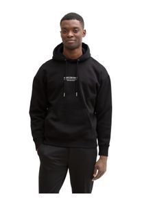 Hoodie Tom Tailor Denim, Herren, Gr. L, schwarz, Sweatware, Obermaterial: 70% Baumwolle, 30% Polyester, bedruckt, relaxed fit taillenbedeckt, B&uuml;ndchen, Sweatshirts Hoodie, mit Logo Print