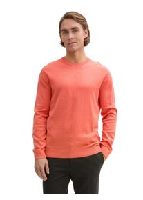 Rundhalspullover Tom Tailor, Herren, Gr. 3XL, orange (coral rot melange), Strick, Obermaterial: 100% Baumwolle, meliert, regular fit h&uuml;ftbedeckend, Rundhals, B&uuml;ndchen, Pullover Rundhalspullover, mit Logostickerei