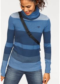 Rollkragenpullover Kangaroos, Damen, Gr. 48/50, blau (blau, mittelblau), Strick, Obermaterial: 50% Baumwolle, 50% Polyacryl, gestreift, figurbetont h&uuml;ftlang, Rippb&uuml;ndchen, Pullover Rollkragenpullover, gestreift mit hohem Stehkragen
