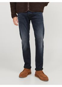 Jack & Jones Slim-fit-Jeans JACK & JONES "JJIGLENN &ndash; Jeans mit Stretch, niedriger Leibh&ouml;he und Taschen", Herren, Gr. 30, L&auml;nge 34, blau (dunkelblau denim), Denim/Jeans, Obermaterial: 80% Baumwolle, 18% Polyester, 2% Elasthan, Abriebeffekte, slim fit kn&ouml;chellang, Jeans Slim-fit-Jeans, Baumwollmischung, slim fit