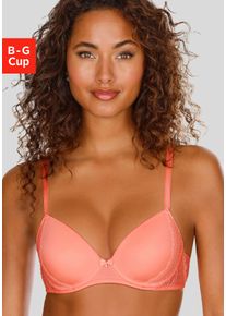 Schalen-BH Lascana "Tiziana", Damen, Gr. 95, Cup G, orange (neon pfirsich), Microtouch, Obermaterial: 71% Polyamid, 16% Polyester, 13% Elasthan, BHs Schalen-BH, mit dekorativer Spitze, Dessous