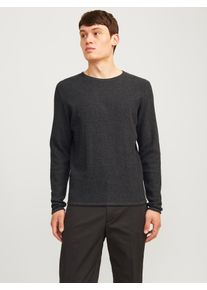 Jack & Jones Rundhalspullover JACK & JONES "JJECOOPER KNIT CREW NECK NOOS", Herren, Gr. XS, grau (dunkelgrau melange), Strick, Obermaterial: 100% Baumwolle, meliert, regular fit taillenbedeckt, Rundhals, B&uuml;ndchen, Pullover Rundhalspullover, in Strick Optik