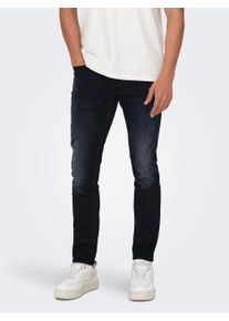 Only & Sons Skinny-fit-Jeans ONLY & SONS "LOOM LIFE JOG", Herren, Gr. 30, L&auml;nge 34, blau (blau schwarz denim), Denim/Jeans, Obermaterial: 99% Baumwolle, 1% Elasthan, Abriebeffekte, sehr schmal lang, Jeans Skinny-fit-Jeans