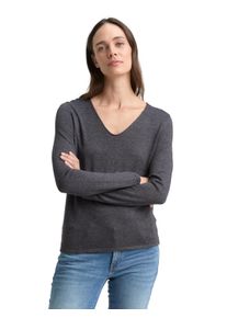 V-Ausschnitt-Pullover Tom Tailor, Damen, Gr. XS (34), grau (anthrazit meliert), Feinstrick, Obermaterial: 60% Baumwolle, 40% Viskose, unifarben, figurbetont h&uuml;ftlang, V-Ausschnitt, eng Flachstrickb&uuml;ndchen, Pullover V-Ausschnitt-Pullover, aus Feinstrick, Topseller