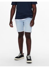 Only & Sons Jeansshorts ONLY & SONS "ONSPLY LIGHT BLUE 5189 SHORTS DNM NOOS", Herren, Gr. S, N-Gr, blau (blau denim), Denim/Jeans, Obermaterial: 72% Baumwolle, 26% Polyester, 2% Elasthan, unifarben, Basic schmal, Jeans Jeansshorts