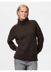 Rollkragenpullover Pieces "PCMALOU LS ROLLNECK KNIT NOOS BC", Damen, Gr. S, braun (hot fudge detail:melange), Strick, Obermaterial: 65% Polyester, 17% Polyacryl, 10% Nylon, 5% Wolle, 3% Elasthan, meliert, relaxed fit normal, Rippb&uuml;ndchen, Pullover Rollkragenpullover