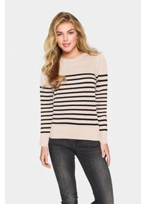 Strickpullover Saint Tropez "MilaSZ LS Striped", Damen, Gr. M, beige (gray morn mila stripe), Strick, Obermaterial: 80% Viskose, 20% Polyacryl, gestreift, regular fit normal, Rundhals, Pullover Strickpullover