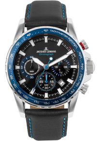 Chronograph Jacques Lemans "Liverpool", schwarz (schwarz, schwarz), Armbanduhren, Herren, Chronograph, Quarzuhr, Armbanduhr, Herrenuhr, Datum, Lederarmband