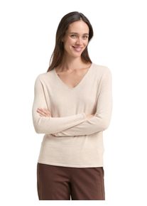 V-Ausschnitt-Pullover Tom Tailor, Damen, Gr. XS (34), beige (hellbeige, meliert), Feinstrick, Obermaterial: 60% Baumwolle, 40% Viskose, unifarben, figurbetont h&uuml;ftlang, V-Ausschnitt, eng Flachstrickb&uuml;ndchen, Pullover V-Ausschnitt-Pullover, aus Feinstrick