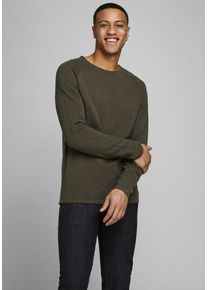 Jack & Jones Rundhalspullover JACK & JONES "JJEHILL Einfarbiger Pullover mit angenehmem Tragegef&uuml;hl", Herren, Gr. XL, gr&uuml;n (olive night), Obermaterial: 100% Baumwolle, unifarben, schmal, Rundhals, B&uuml;ndchen, Pullover Rundhalspullover, unifarben, modisch, schmal, Baumwolle, Rundhals